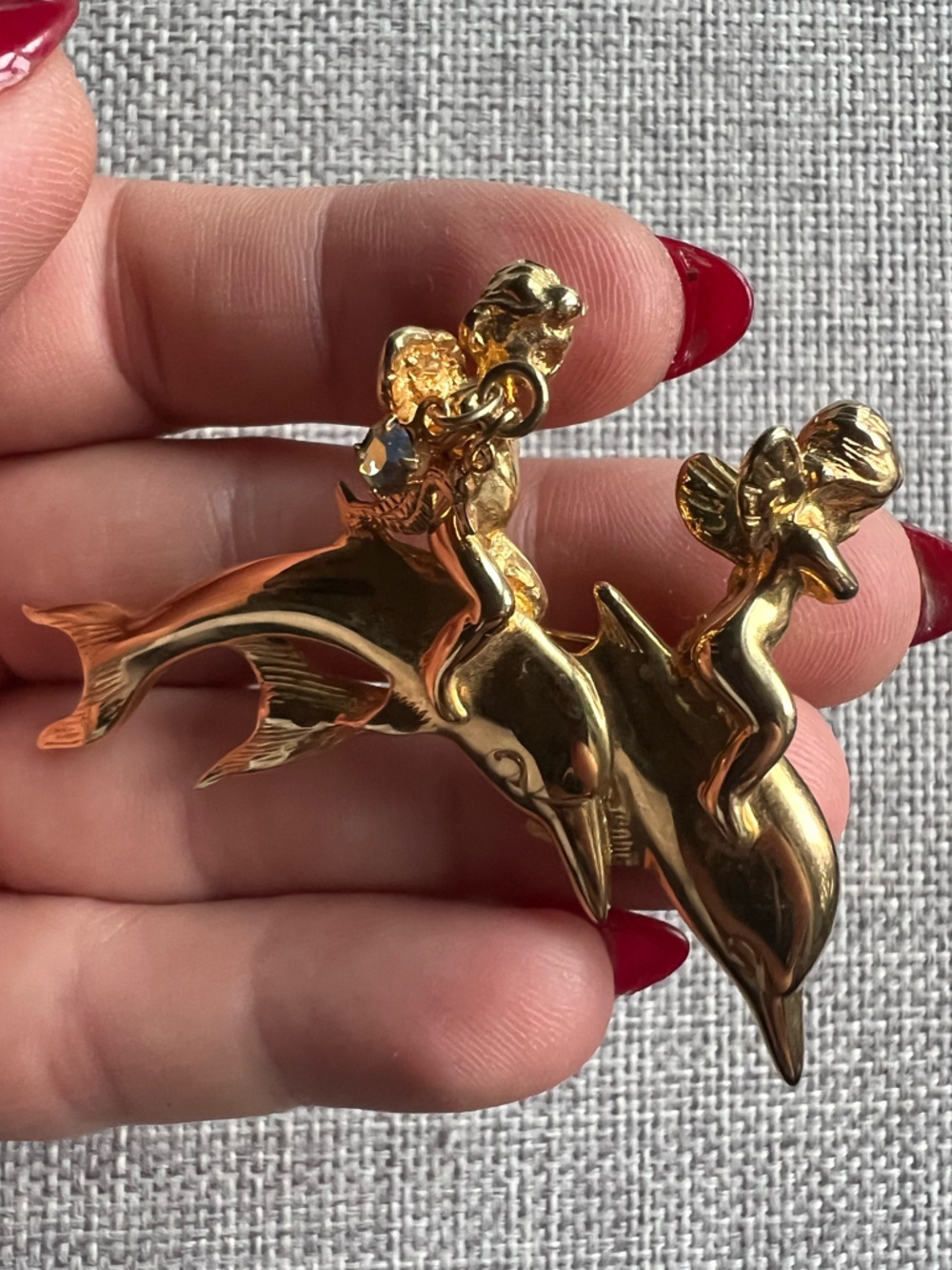 Vintage Kirks Folly Gold Tone Dolphins Brooch pin